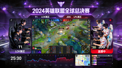 英雄联盟世界赛T1战队对阵JDG战队直播画面